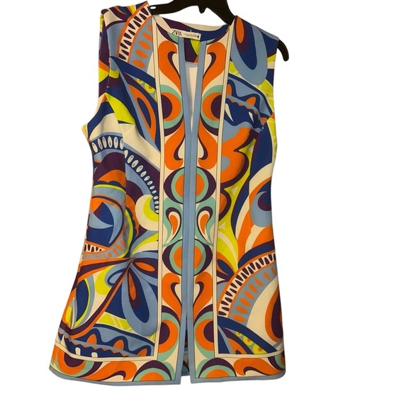Zara 60’s 70's Retro Print Abstract Split Hem Sleeveless Mini Dress Size XL - Picture 1 of 3